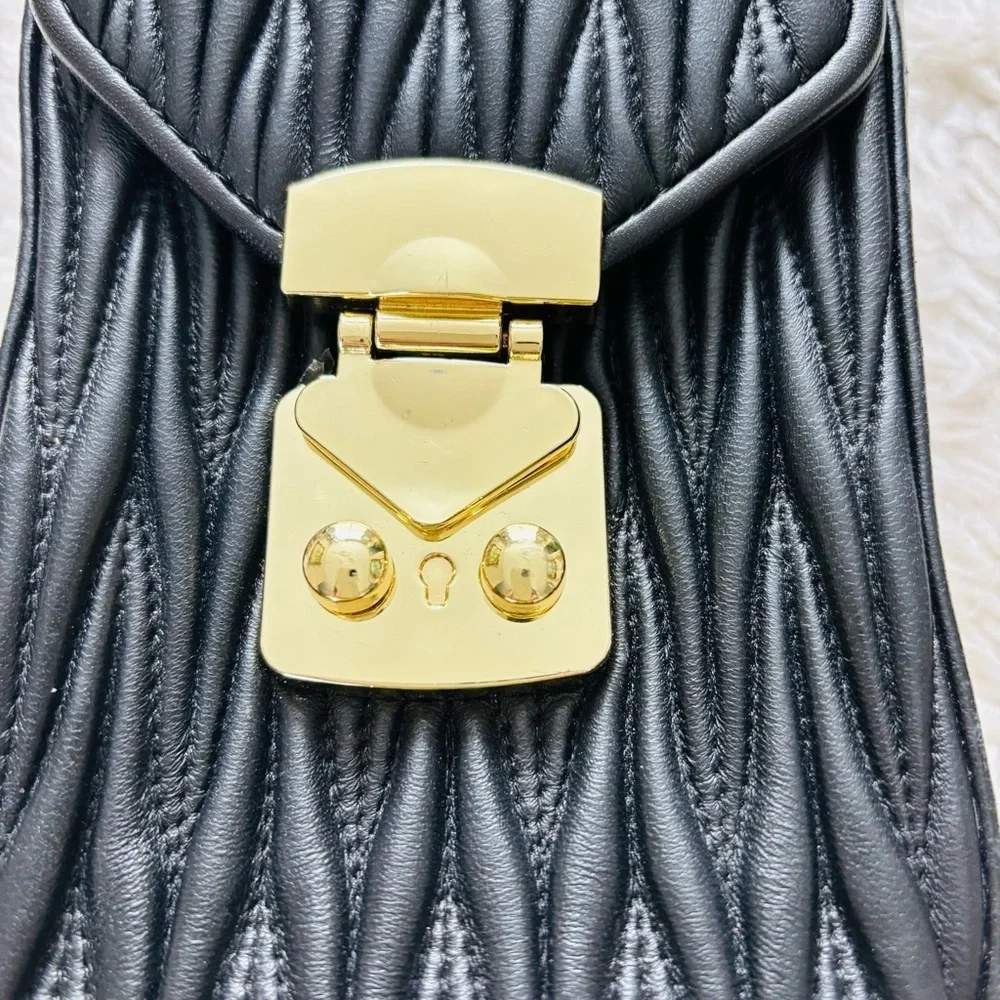 Tiffany & Fred Paris Black Quilted/Gold Small Shoulder/Crossbody Bag 7”x5”x2”
